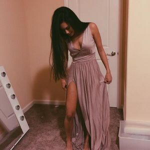 Pastel pink dress with a slit